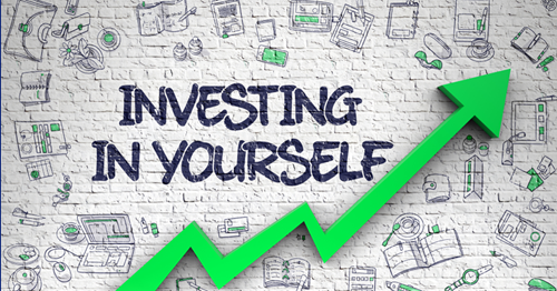 “Illustration of a green upward arrow representing personal growth and investing in yourself.