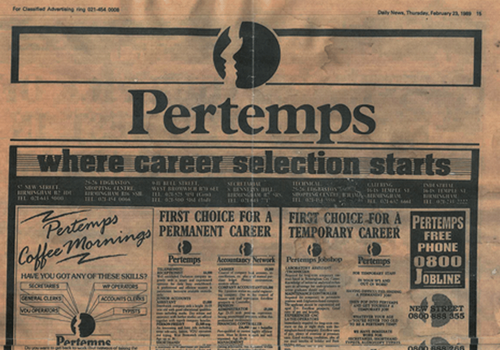Pertemps featured in 1989 daily news article 