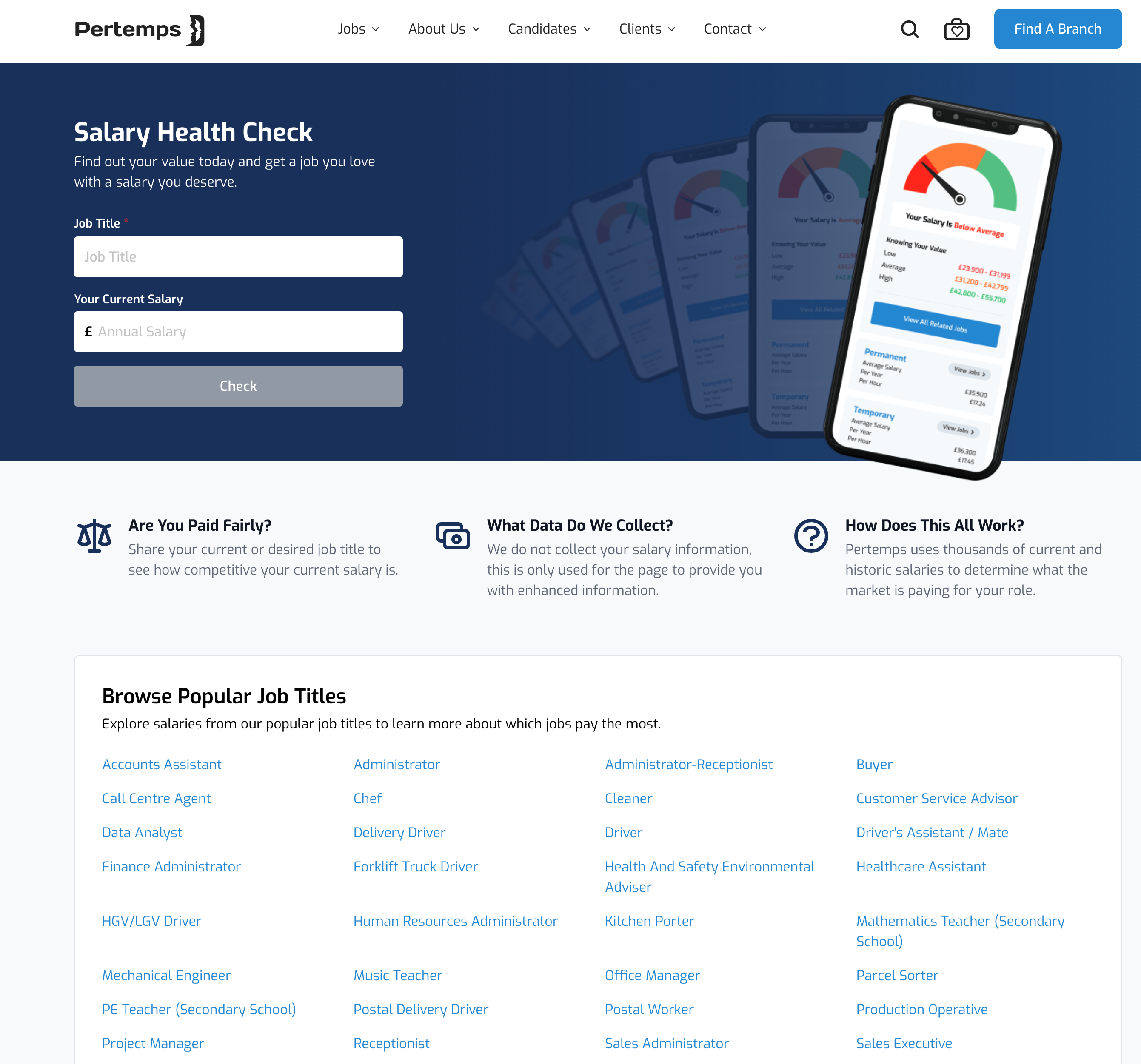 Salary Health Check webpage with form fields to compare salary information