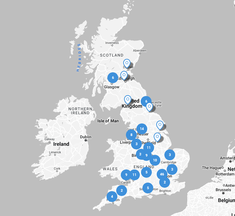 map of the uk, branch locations